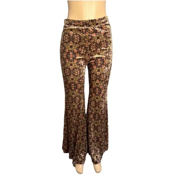 Free People Pants Velvet Flare Women Size S/p Brown Boho Maura Pull On - Picture 2 of 12